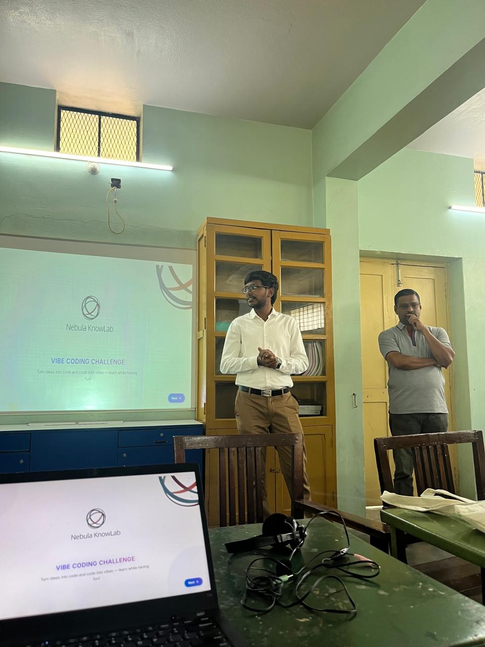 Students at GEDEE Metric School building projects during a Nebula KnowLab VibeCoding session